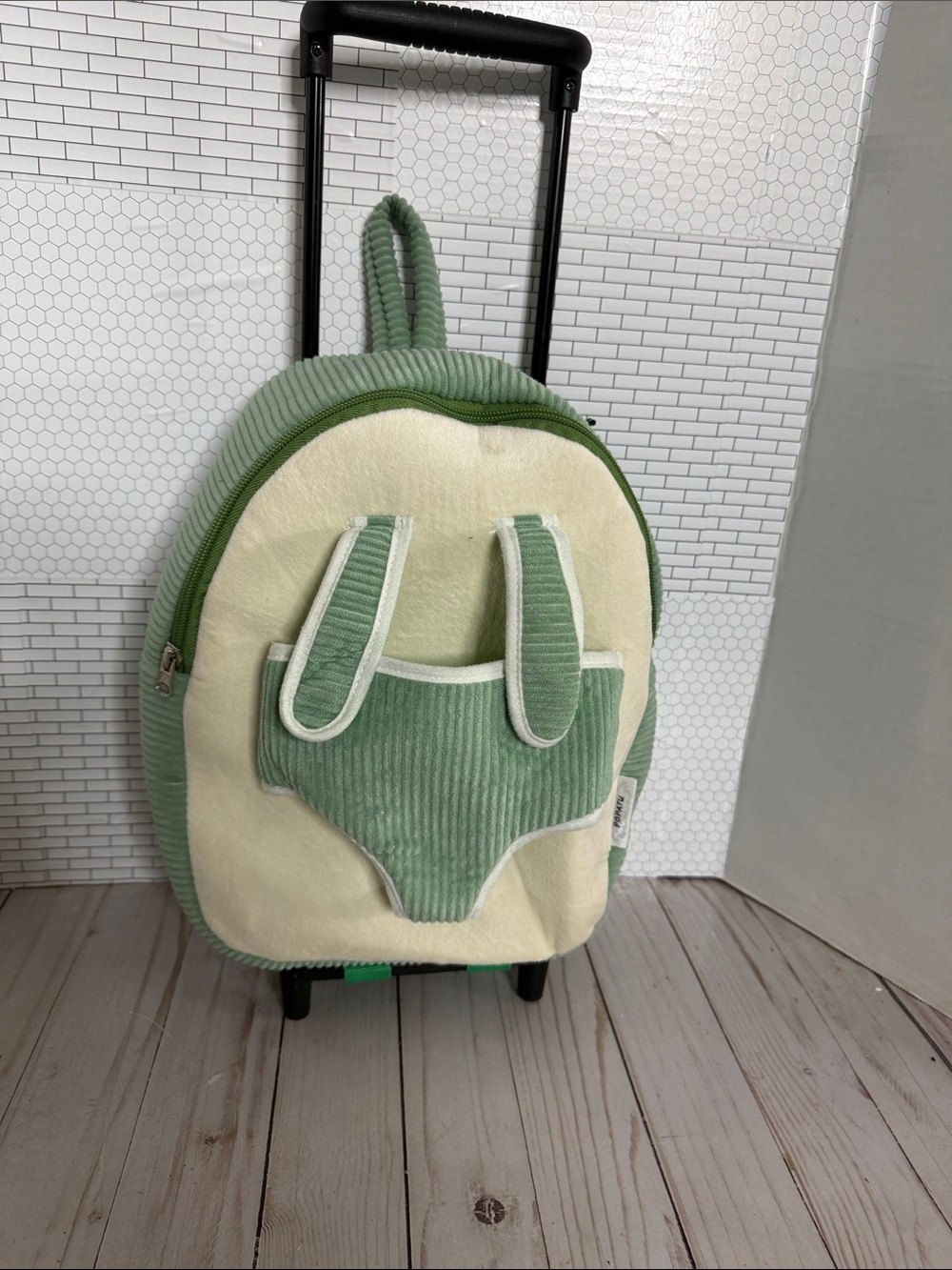 Popatu Green and Cream Corduroy Kids Trolley Backpack